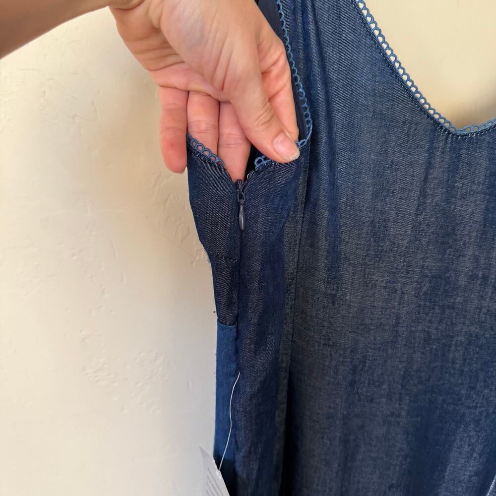 CIEBON Derica Patchwork Slip Dress Blue Satin Maxi Midi V-Neck Slipdress - Picture 9 of 14